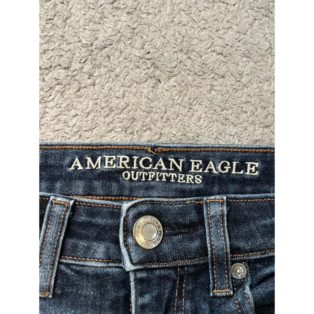American Eagle Hi-Rise Shortie Distressed Denim Jean Shorts Dark Wash Size 0